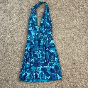 Vintage 60s Blue Butterfly Halter Dress